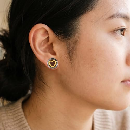 ARTFAN Ear Gauges Tunnels - 2PCS Stainless Steel Plugs for Stretched Ears, Cute Heart Ear Plugs Gauges for Women Men, Hypoallergenic Body Piercing Jewelry - size: 2g (6mm)