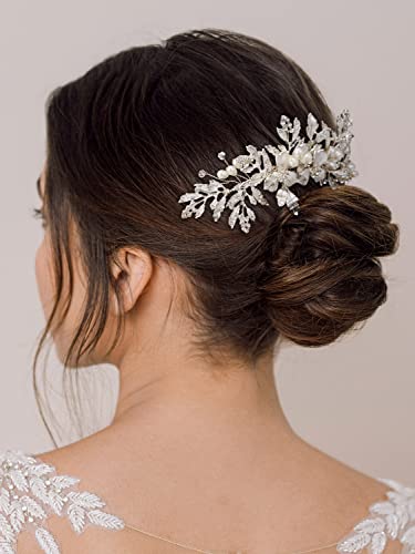 SWEETV Handmade Wedding Hair Comb Clip Rhinestone Bridal Hair Comb Piece, Hair Accessories for Brides Wedding, Silver - color: 2.Silver