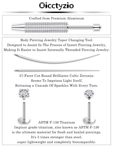 F136 Titanium 20/18/16g Flatback Earrings Nose Lip Rings Jewelry - color: White, size: 20g