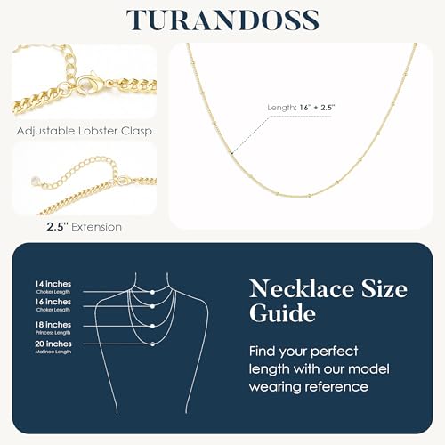 Turandoss Gold Layered Necklaces for Women Dainty 14K Gold Plated Chain Set | Stack Cuban Link Chain Necklace Personalized Lip Satellite Flat Curb Link Necklaces for Women Trendy Set - color: Satellite Chain