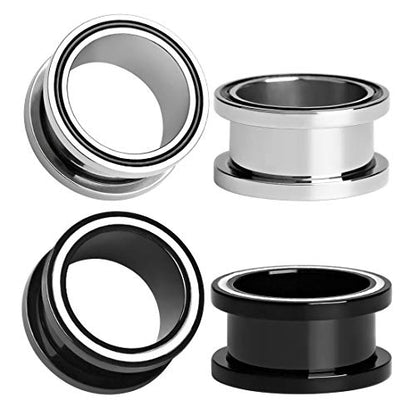 4 pairs Stainless Steel Ear Plugs Black Gauges Stretching Screw Fit Tunnels Expander Piercing Jewelry - size: 8mm