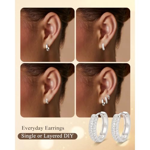 3 Pairs Chunky Small Hoops Set Huggie Earring Stack | Non Tarnish Hypoallergenic 925 Silver Square Earrings Waterproof Cubic Zirconia Hoop Earrings Chunky Gold Small Hoops - color: Silver