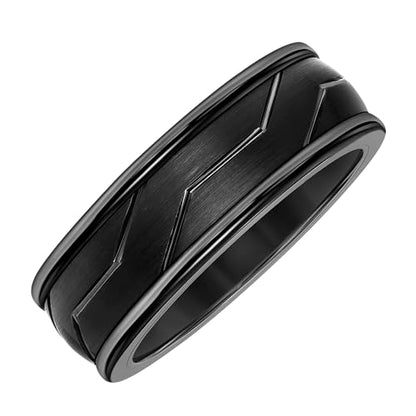 Brilliant Expressions Men’s Tungsten Carbide Wedding Band – 8mm Black Satin Center Ring with Diagonal Woven Line Design, Smooth Round Edges, Comfort Fit, Scratch Resistant & Hypoallergenic