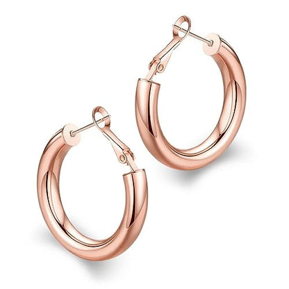 wowshow Gold Hoop Earrings for Women Chunky Hoops 14K Gold Plated Thick Hollow Tube Lightweight Earrings for Mother Birthday Gifts 20/25/30/40/50MM - color: Rose Gold-25MM