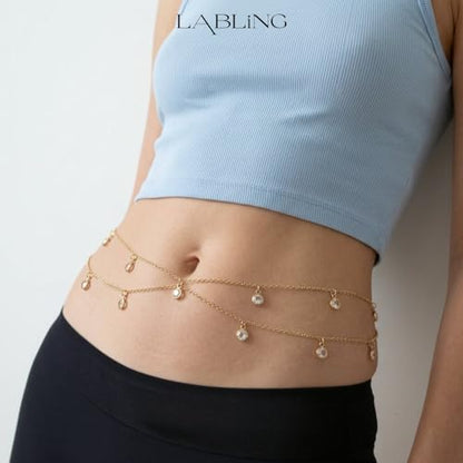 Gold Belly Waist Chain for Women | Layered Belly 14K Gold Plated Chain Adjustable Bikini Belly Beads Body Chain Waterproof | Jewelry Gift - color: Style 4
