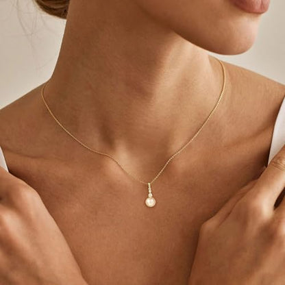 Pearl Necklaces for Women, Dainty Gold Necklace 14K Gold Plated Charm CZ Pearl Pendant Necklace Simple Gold Pearl Choker Necklaces for Women Trendy Wedding Womens Jewelry - color: dainty pearl necklace