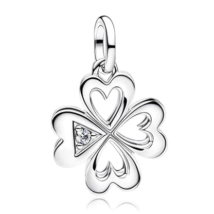 LaMenars 925 Sterling Silver Charms for Pandora Bracelets & Necklaces | Bead Charms Birthday Holiday Jewelry Gifts For Women - color: 4 Clover Leaf Dangle