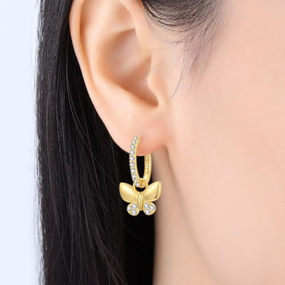 925 Sterling Silver Hoop Earrings Drop Dangle Earrings for Women Hypoallergenic Earring Trendy Huggie Earring Cute Graduation Birthday Gifts Jewelry for Women - color: Detachable butterfly earrings