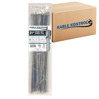 Kable Kontrol Stainless Steel Metal Zip Ties 21 Inch 2500 Pcs, 200 Lbs Test | Heavy Duty Steel Bulk Cable Ties, Self-locking, Multi-Purpose, Outdoor and Indoor Use, High Temperature, Corrosion Resistant - size: 21" - 200 Lbs - 2500 Pcs
