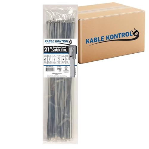 Kable Kontrol Stainless Steel Metal Zip Ties 21 Inch 2500 Pcs, 200 Lbs Test | Heavy Duty Steel Bulk Cable Ties, Self-locking, Multi-Purpose, Outdoor and Indoor Use, High Temperature, Corrosion Resistant - size: 21" - 200 Lbs - 2500 Pcs