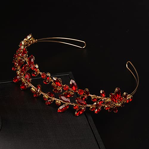 JWICOS Crystal Wedding Headband Tiara Bridal Rhinestone Headpiece Wedding Hair Accessories Tiara for Women (Red Gold) - color: Red Gold
