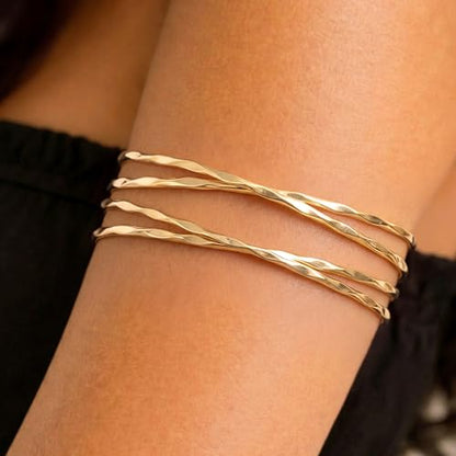 14K Gold Plated Arm Cuff for Women, Waterproof Adjustable Open Upper Arm Bracelet (Armlet), Non Tarnish Hypoallergenic Minimalist Trendy Arm Jewelry for Summer Beach Outfit Gift for Women - style: Style04