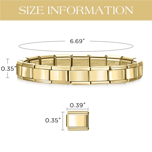 Stainless Steel Italian Charm Bracelet, 18 Link Starter Bracelet 9mm Charms | Italian Charm Bracelet with 9Pcs/20Pcs Charms and Opening Tools, Classic 9mm Modular Charm, Personalized Jewelry Gift - color: Gold
