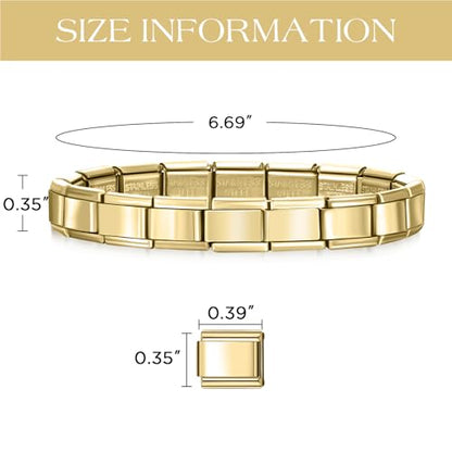 Stainless Steel Italian Charm Bracelet, 18 Link Starter Bracelet 9mm Charms | Italian Charm Bracelet with 9Pcs/20Pcs Charms and Opening Tools, Classic 9mm Modular Charm, Personalized Jewelry Gift - color: Gold