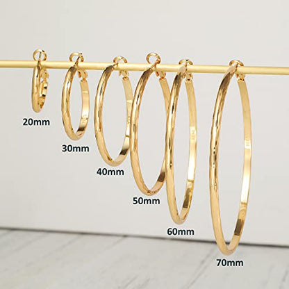 Sterling Silver Hoop Earrings - Diamond-Cut Circle Hoops, Hypoallergenic, 3mm Thin, Oversize 20/30/40/50/60mm - color: Gold,20mm