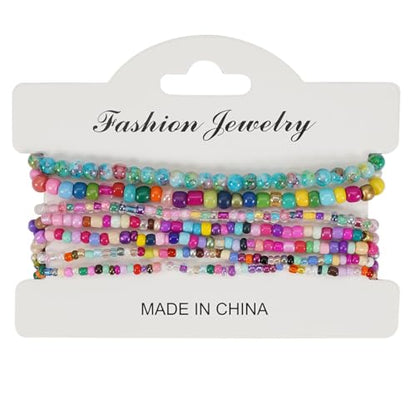 Bohemian Colorful Crystal Glass Beads Seed Beaded Bracelet Handmade Adjustable Stackable Elastic Strand Bangle for Women Summer Beach Hawaii Boho Wristbands Jewelry - color: colorful