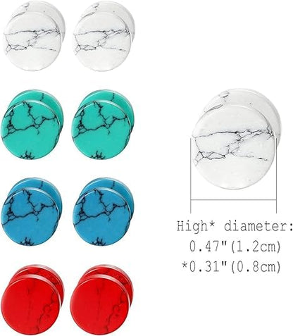 4 Pairs Unisex Marble Stone Screw Stud Earrings Set,Cupimatch Ear Piercing Plugs Faux Gauges Illusion Tunnel Earrings for Mother's Day (10mm) - color: blue-8mm