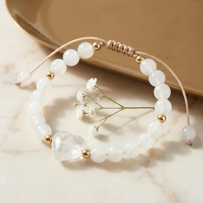 Heart Crystal Bracelet,Natural Gemstone Healing Bead Bracelet | Handmade Jewelry Gifts for Women Men,Graduation Gift for Her - color: White Jade Bracelet