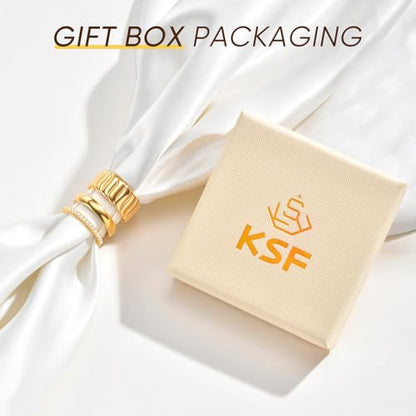 KSF 2Pcs / 3Pcs / 4Pcs Stackable Rings for Women, Gold and Silver Plated Stack Ring Set for Everyday Wear, Gift for Her - color: Yellow Gold-Wide 3pcs