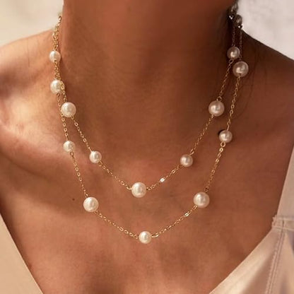 Dainty Layered Pearl Choker Necklace for Women Dainty Chain Necklaces Daisy Pearls jewelry Valentine Day Graduation Bride Gifts - color: 2 layered pearl