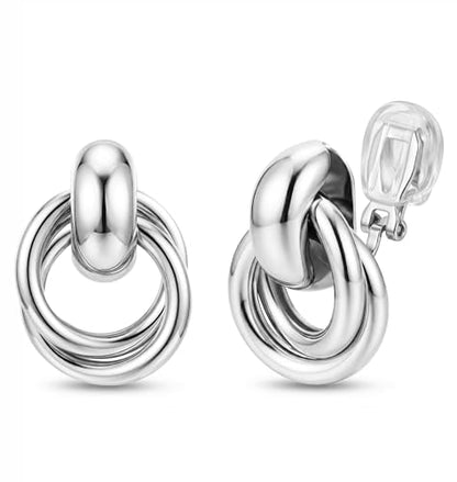 ORAZIO Clip On Earrings Women Geometric Statement Unique Non Pierced Earrings 14K Gold Plated Knot Chunky Drop Dangle Hoop Stud Clip-on Earrings for Women Trendy - color: Style A-Silver Plated