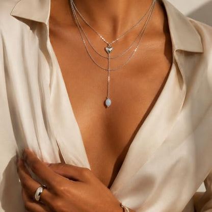 Mchic Gold Necklace for Women Dainty Long Lariat Necklace 18K Gold/Silver Plated Y-Shaped Pendant Necklaces Minimalist Layered Drop Necklaces Trendy Jewelry Gift - color: Silver2