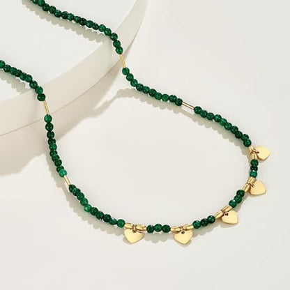 KissYan Beaded Choker Necklace for Women, Colorful Natural Gemstones Pearl Choker 14K Gold Plated Pendant Healing Crystal Necklace Handmade Stone Jewelry Gift | 14K Gold Plated Pendant Necklaces, Natural Gemstones Pearl Choker, Healing Crystal Chain, Hand