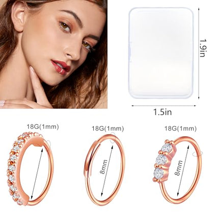 23-40 Pcs Gold Nose Rings & Studs - 18G & 20G Nose Piercing Jewelry - L Shape, Hoop & Screw Body Jewelry for Women & Men - color: RoseGold-F-18G