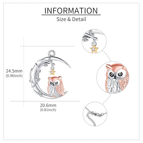YAFEINI Moon Animal Necklace S925 Sterling Silver Owl/Fox/Red Panda/Possum/Snake/Dachshund Pendant Necklace Animal Jewelry Gifts for Women Mom Wife - style: OWL
