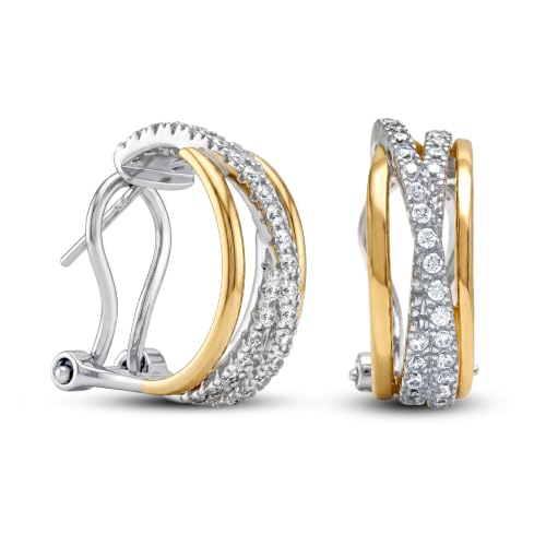 LeCalla 925 Sterling Silver Omega Back Stud Earrings for Women | Classic Pierced Omega Closure Earring | Earring Jewelry Gift for Her, Wife or Girlfriend | Daily Wear & Special Occasion Earring - color: Two-Tone Crossover