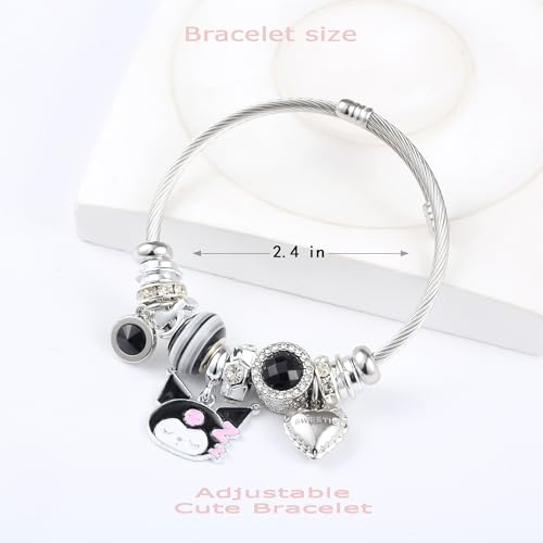 YouLuo Cute Necklace Charm Bracelet Set,Personalized Jewelry Gift for Women | Cute Charm Bracelet, Adjustable Stainless Steel Bracelet, Anime Cartoon Accessories Bracelets for Women Gift and Friendship - color: Kuromi