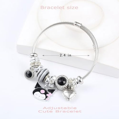 YouLuo Cute Necklace Charm Bracelet Set,Personalized Jewelry Gift for Women | Cute Charm Bracelet, Adjustable Stainless Steel Bracelet, Anime Cartoon Accessories Bracelets for Women Gift and Friendship - color: Kuromi