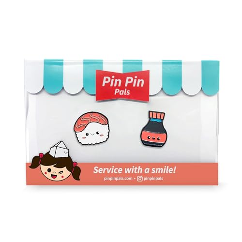 Enamel Pin Set (2 Pins Per Set) for Backpack, Bag, Lapel, Noodles, Food, Kawaii Button Collector - style: Sushi & Soy Sauce