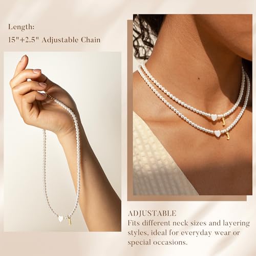 Turandoss Pearl Initial Necklaces for Women Trendy, Dainty 14K Gold Plated Heart Initial Pearl Pendent Necklace Bridesmaid Proposal Jewelry Personalized Gifts for Women Girls - color: S-1