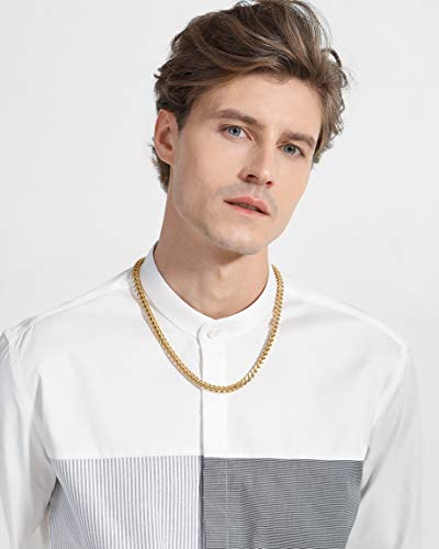 INBLUE 6MM Wide Chain Necklace for Men Women Stainless Steel Cuban Link Chain Necklaces Water Resistant Thick Metal Foxtail Chains (3 Colors - Silver Black Gold, 21.6 Inch Long) - color: Gold