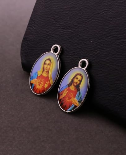 Saint Therese of Lisieux/Saint Mother Teresa of Calcutta/Divine Mercy Jesus/Mater Dolorosa Patron Saint Medal Charm Pendant for DIY Rosary Necklace Bracelet Jewelry Making Part - color: 30pcs-Enamel Heart of Jesus&Mary