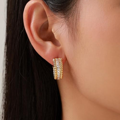 Small Gold Twisted Hoop Earrings for Women, 18K Gold Plated Hypoallergenic Chunky Cubic Zirconia Huggie Hoop Earrings Jewelry Gifts for Women