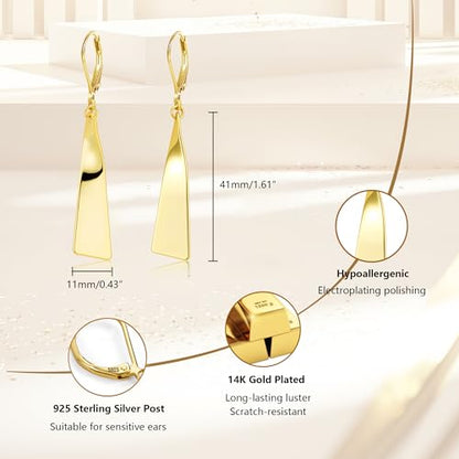 ALEXCRAFT Silver Dangle Earrings for Women Trendy Silver Drop Leverback Earrings for Women Long Hypoallergenic Dangle Earring for Jewelry Gifts - color: Gold