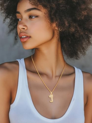 U7 Crown Initial Necklace Men Women, Bling Diamond A-Z 0-9 Letter Pendant with Wheat Chain, Silver/Black/Gold Plated CZ Alphabet Number Hip Hop Jersery for Father Husband - color: a. Gold, size: 10. J