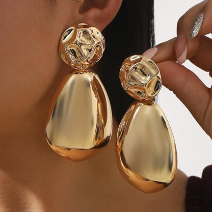 Gold Sliver Plated Chunky Large Stud Earrings for Women,Irregular Geometrical Statement Teardrop Dangle Earrings Punk Party Fashion Accessories Gifts - color: Gold