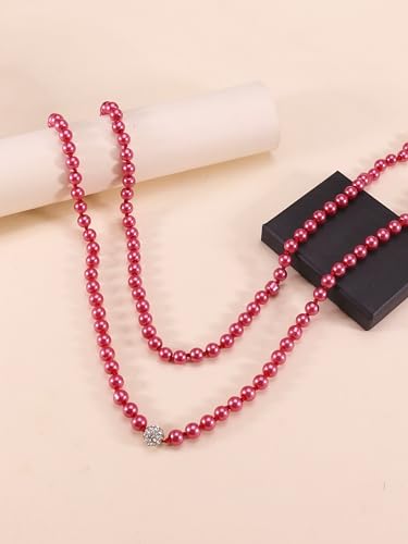 Long Pearl Necklace for Women Dainty Zircon Bead Pearl Necklace Layered Faux Pearls Necklaces Long Wedding Long Pearl Necklace Delicate Jewelry for Brides - color: Style-G red
