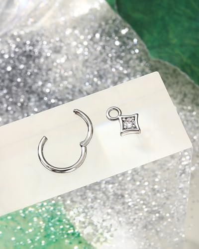 COCHARM Clicker Rook Earring-Star 16G Moon & Square Helix Rarrings,316L Stainless Steel Helix Daith piercing Jewelry 6/8MM - color: Square-8MM