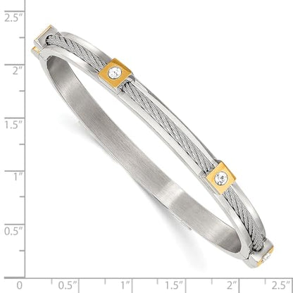 Chisel Crystal Hinged Bangle in Yellow IP-Plated Stainless Steel, 7 inch