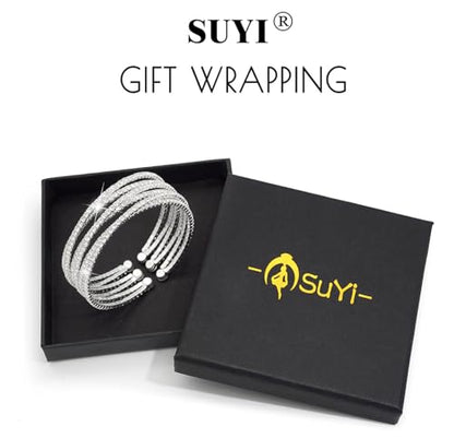 Suyi Rhinestone Bracelet for Women Silver Multilayer Cuff Bracelet Crystal Bridal Bracelets - color: Silver 4