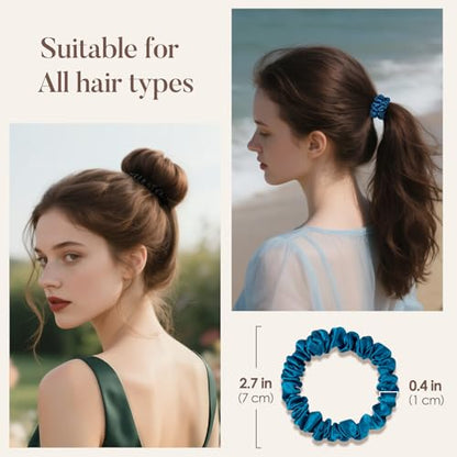LULUSILK Small Silk Hair Ties No Damage, 100% Real Mulberry Silk, Skinny Scrunchies Ponytail Holders for Thin Fine Hair, Pink Peacock Blue and Lavender, Pack of 3 - color: Pink&Peacock Blue&Lavender