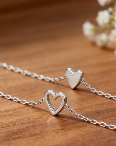 Matching Heart Bracelets for Mommy and Me Adjustable Hearts Charm Chain Bracelet Matching Mother Daughter Bracelets Set for 2 Birthday Mothers Day Gifts - color: A1:silver heart bracelets