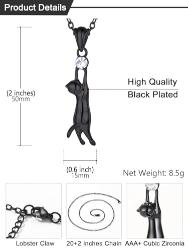 U7 Cat Pendant Necklace for Women Stainless Steel Cute Kitty Cat Jewelry Gift - style: 01-Black