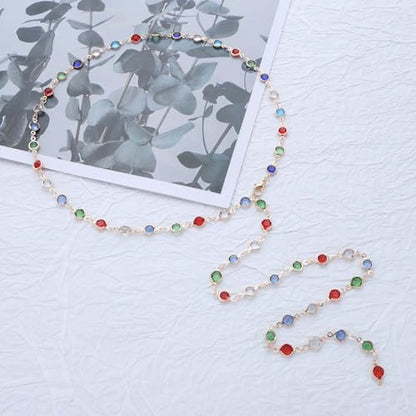 Colorful Rhinestone Y Chain Necklace Gold Long Crystal Y Lariat Necklace Rainbow Rhinestone Choker Necklaces Sparkly Long CZ Drop Chain Jewelry for Women - color: Gold