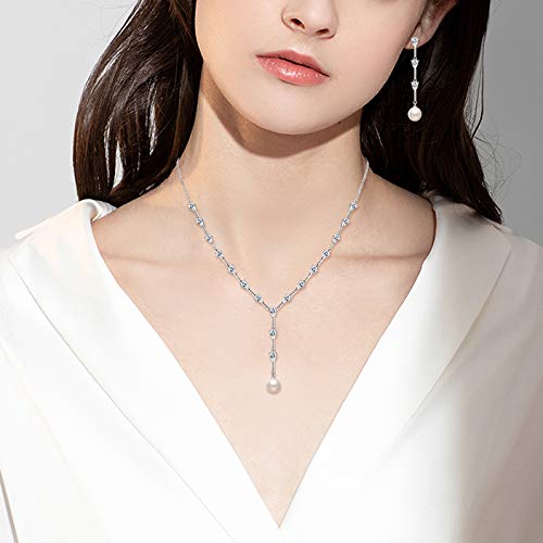 EleQueen Women's Simulated Pearl Wedding Jewelry Set for Brides | Cubic Zirconia Necklace Earrings Bracelet Set for Brides Bridesmaids, Bridal Jewelry Set for Anniversary/Memorial Day - style: Art Deco