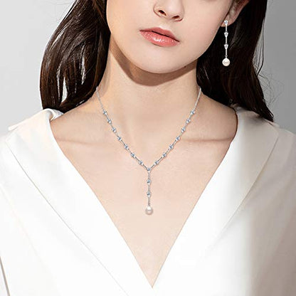 EleQueen Women's Simulated Pearl Wedding Jewelry Set for Brides | Cubic Zirconia Necklace Earrings Bracelet Set for Brides Bridesmaids, Bridal Jewelry Set for Anniversary/Memorial Day - style: Art Deco